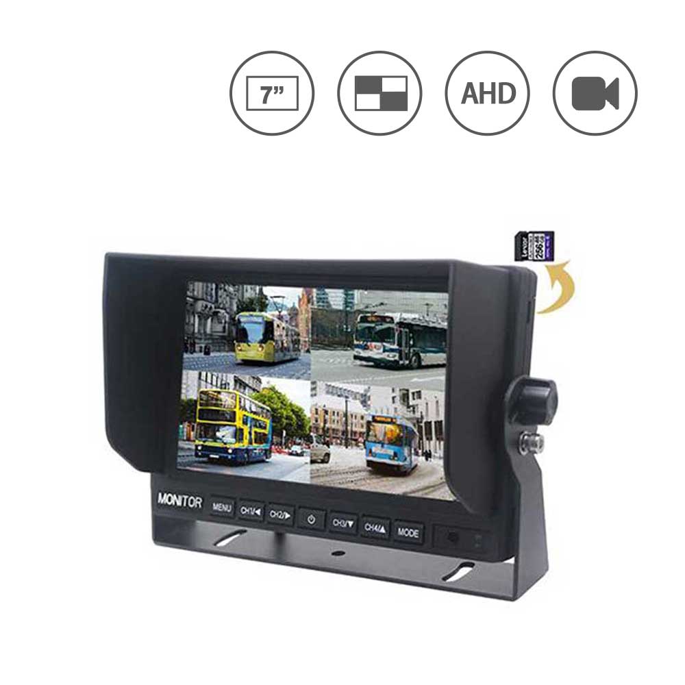 7 Inch HD Quad View Recording LCD IPS Car Monitor