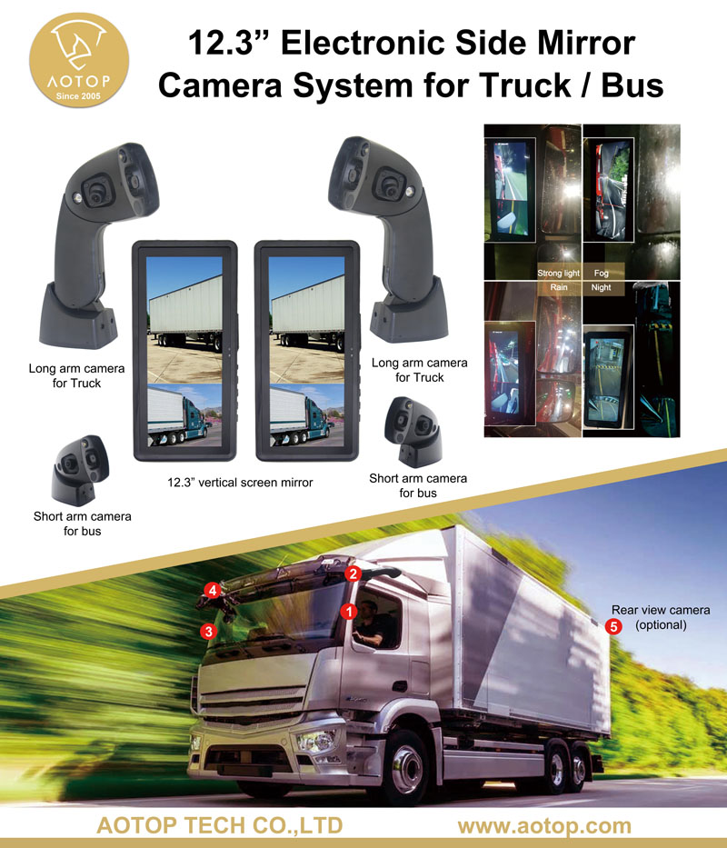 12.3 Inch Electronic Mirror Monitor Camera Safety Solution For Semi-Truck